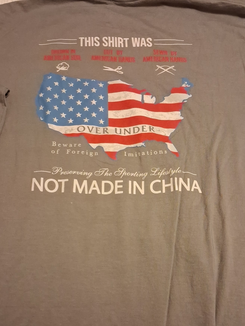 Over Under Men's Long-Sleeve Graphic Tee - Gray with USA Flag Map
